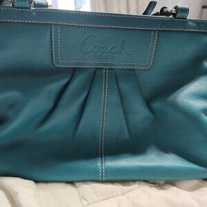 Coach Azure Teal Leather Pleated Gallery Tote F12759